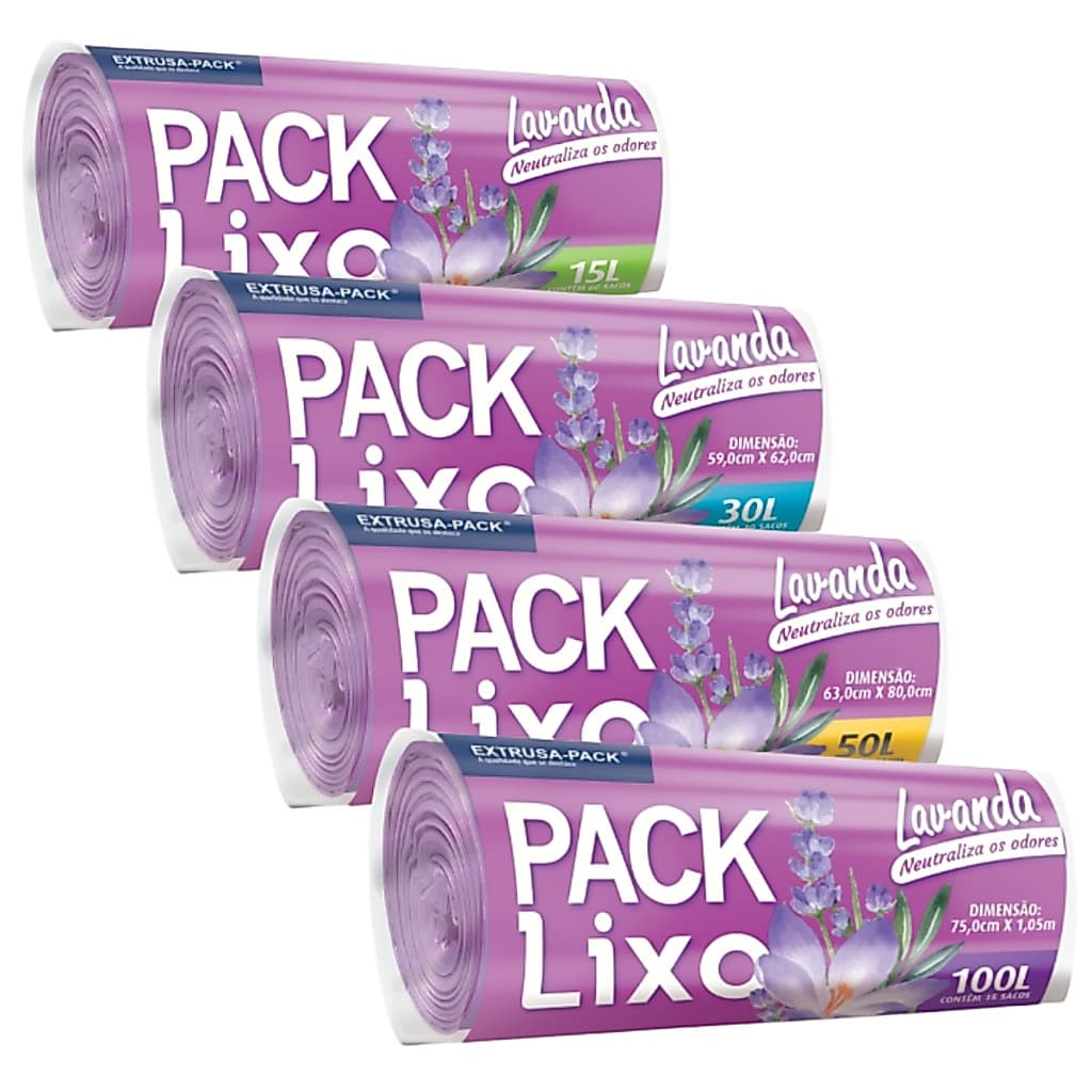 Saco Lixo Perfumado Lavanda Zero Odores Banheiro Cozinha 10 15 30 50 100 Litros