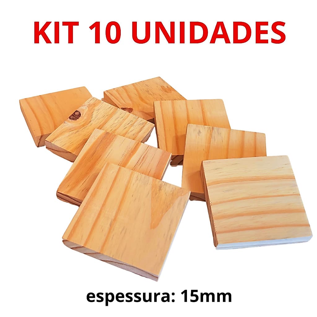 KIt 5 e 10 unidades Quadrado Placa Base Artesanato Madeira Pinus 5x5cm espessura 15mm