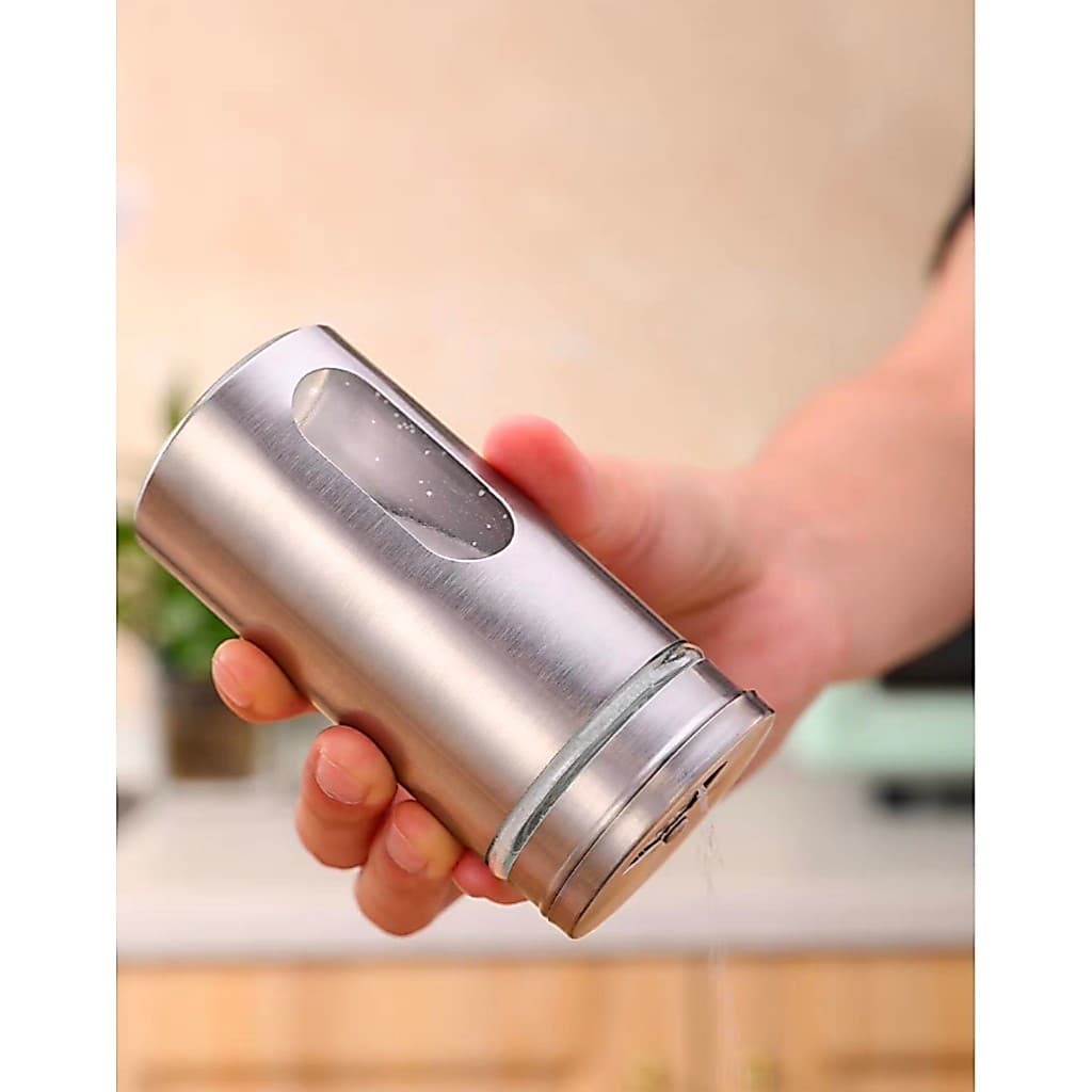 Saleiro Pimenteiro Porta Condimentos Vidro Aço Inox Com Visor Premium-Unitario