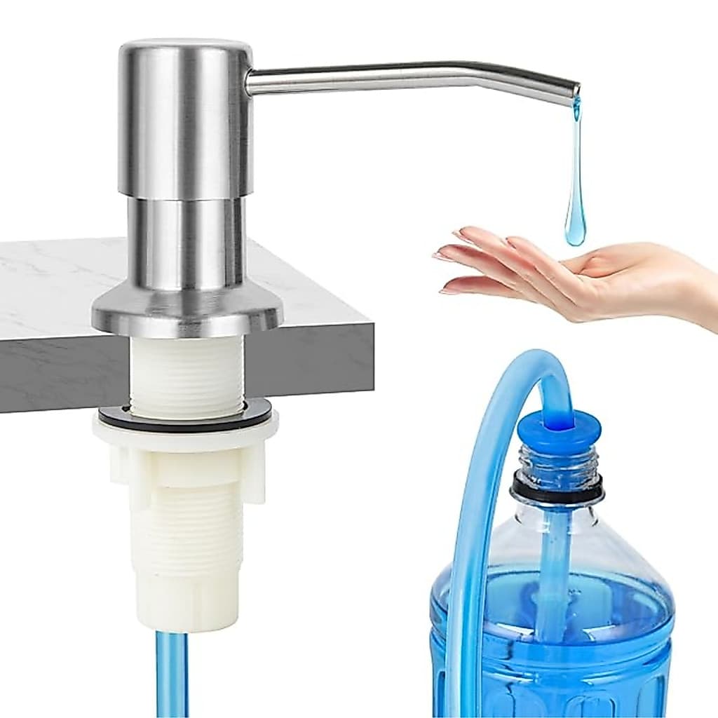 Dispenser Detergente Embutido Granito Mangueira Cuba Pia Aço Granito Porta Dosador Pedra Reservatório Refil Escovado