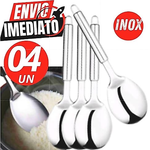 Kit 04 ou 02 Colher Para Servir Arroz Inox Grande Utensílio Reforçado Para Cozinha Premium