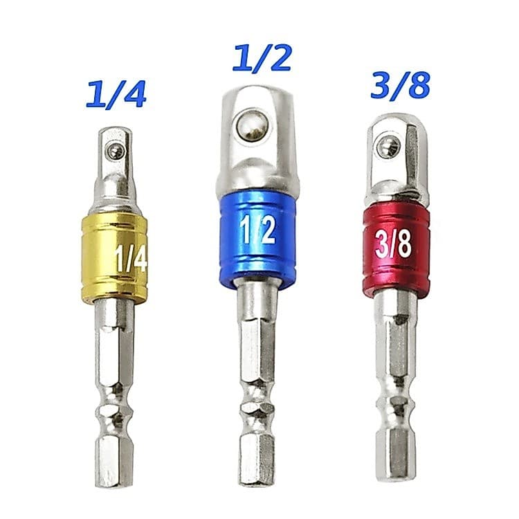Adaptador para Soquete Sextavado 1/4 3/8 1/2 Kit 3 Peças Aço Furadeira Parafusadeira 360°