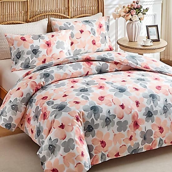 Capa Edredom + Fronhas Casal Estampado 3 Peças 400 Fios Toque Aveludado C/ Zíper