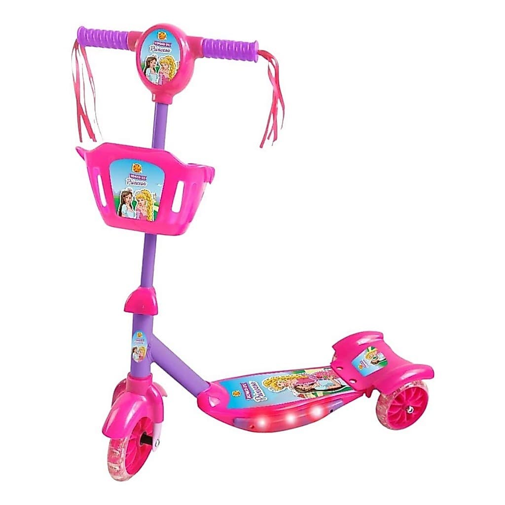 Patinete Com Cesta 3 Rodas Rosa Sonho De Princesa