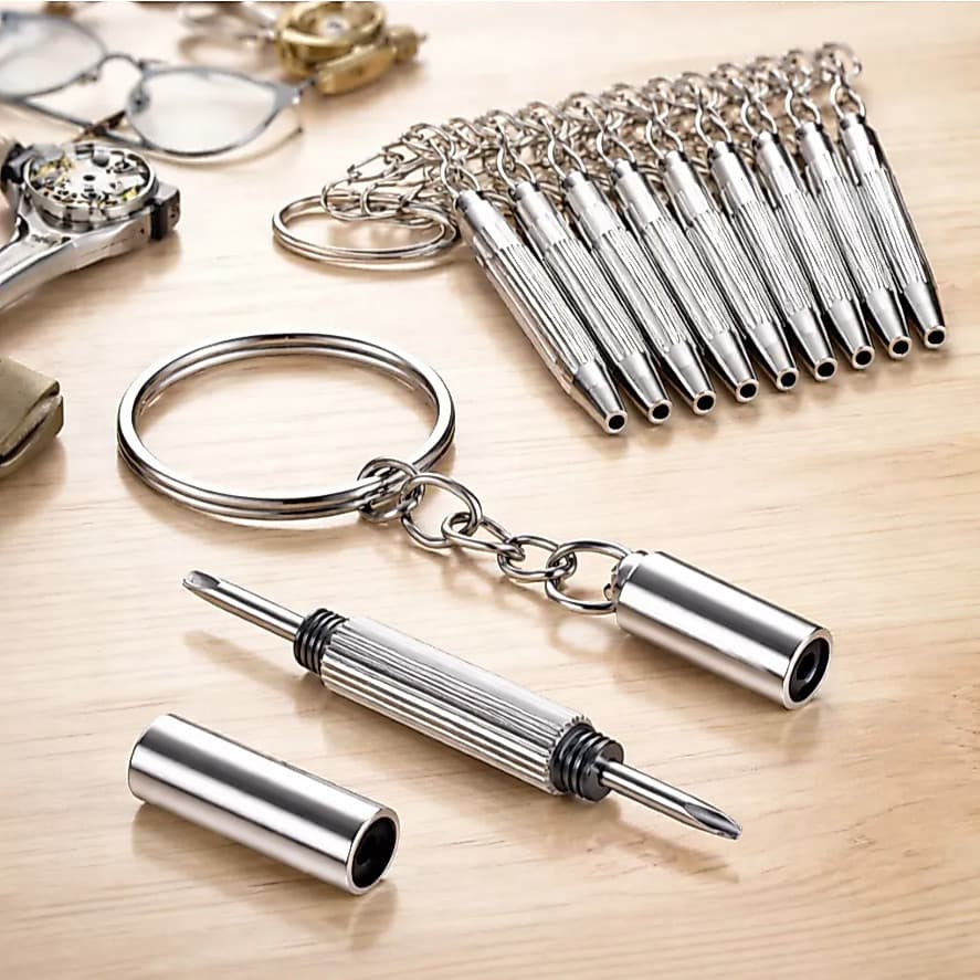 Kit 100 Chaveiro Multifuncional 3 em 1 Mini Chave De Fenda Philips Sextavado Boca pra Pequeno Ajuste Reparo Conserto