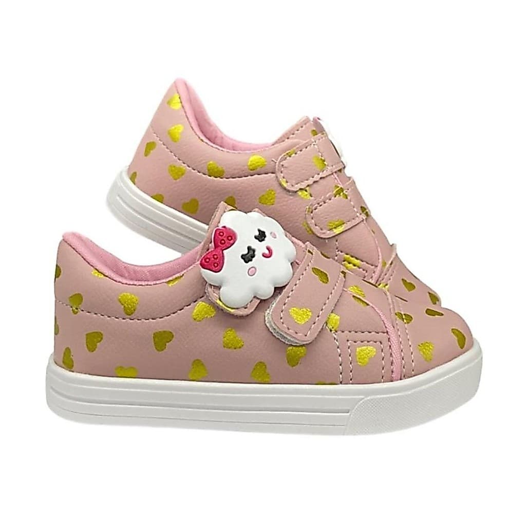 Tênis Infantil Menina Estilosa Rosa Ouro Conforto 20 Ao 34