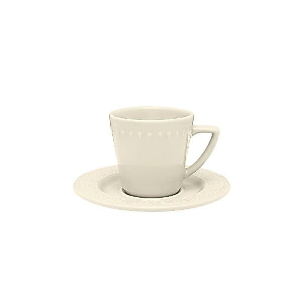 Xicara de Cha 220ml Com Pires Mendi Marfim Cerâmica Oxford Peças Elegantes para Chá e Café