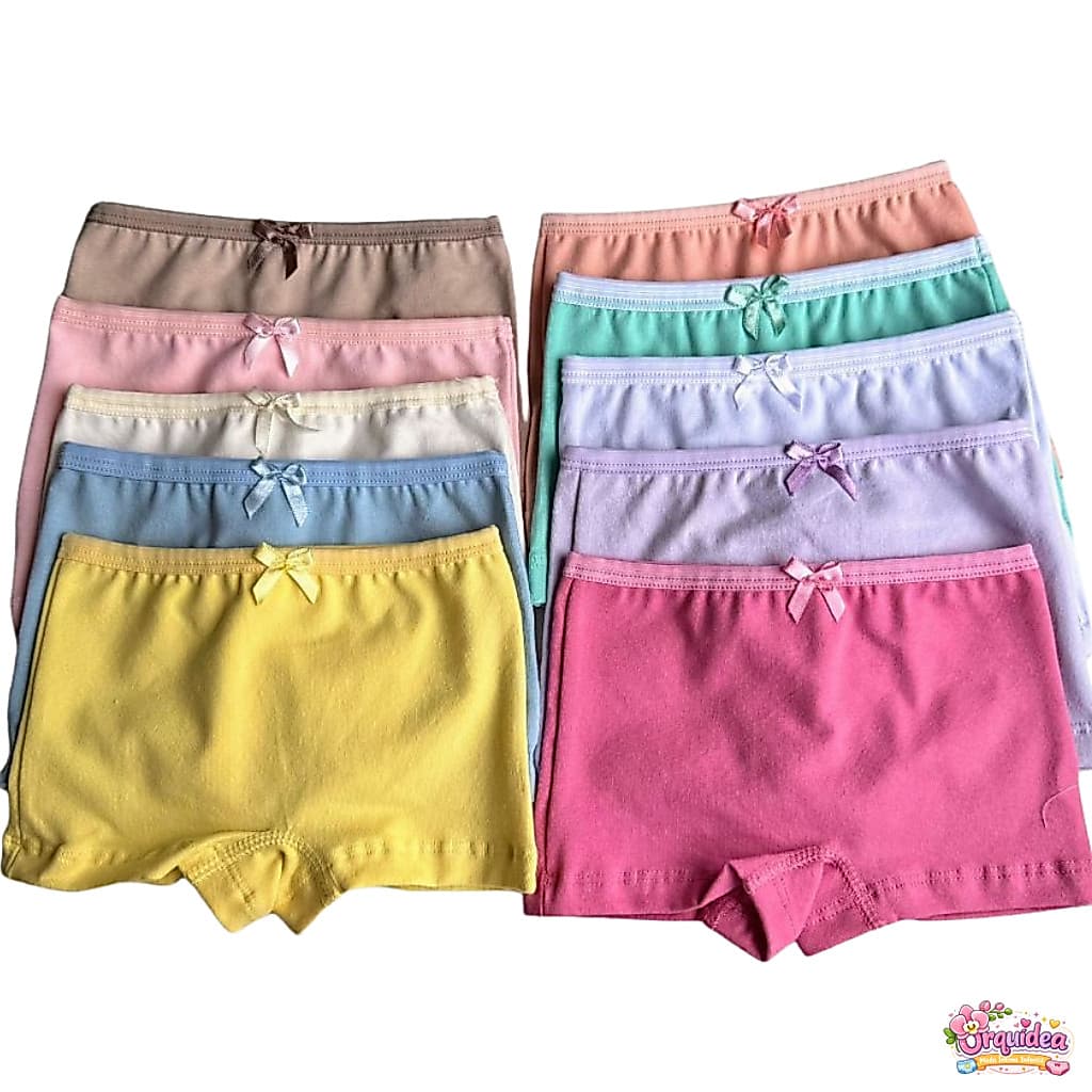 Combo 5 Calcinhas Infantil Menina Calcinha Lisas Básicas Box Cotton Algodão Premium Confortável Elastano