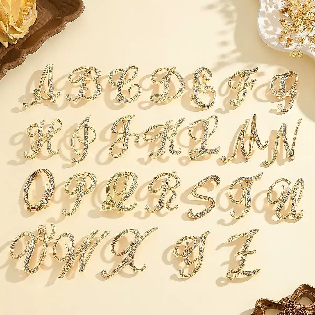 26 letras broches versão coreana strass atmosférico elegante pino liga diamante-cravejado elegante broche