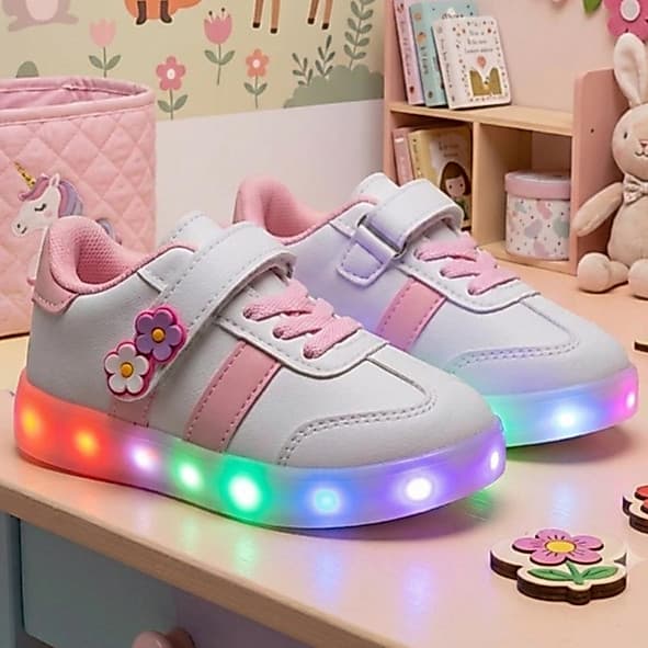 Tênis Infantil Casual Led Envio Rápido Tênis Escolar Para Passeios Flores Kids Promoção