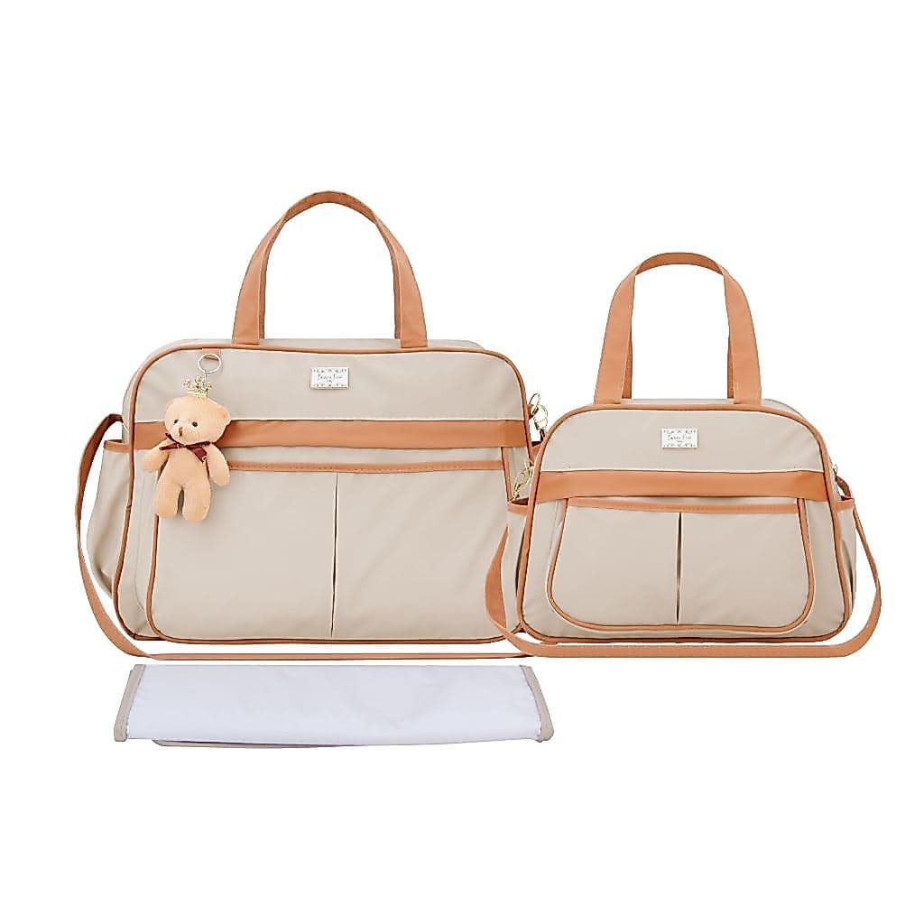 Kit Bolsa Maternidade Bebê Bege com Caramelo Luxo Impermeável 3 peças
