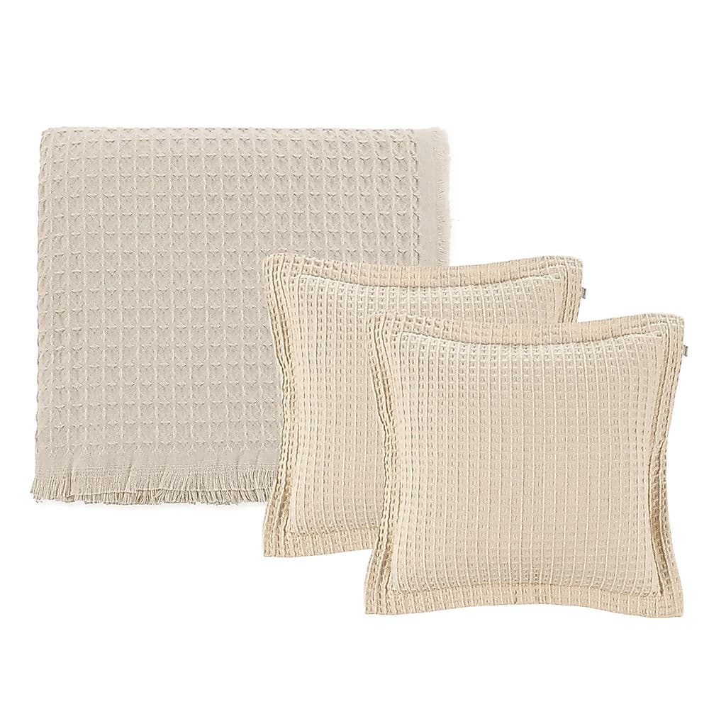 Conjunto Kit Para Cama e Sofá Manta e Almofadas 100% Algodão Texturizadas Denver Karsten