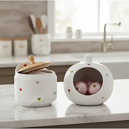 Kit Saleiro E Porta Cebola Em Cerâmica Poá Coração Cozinha