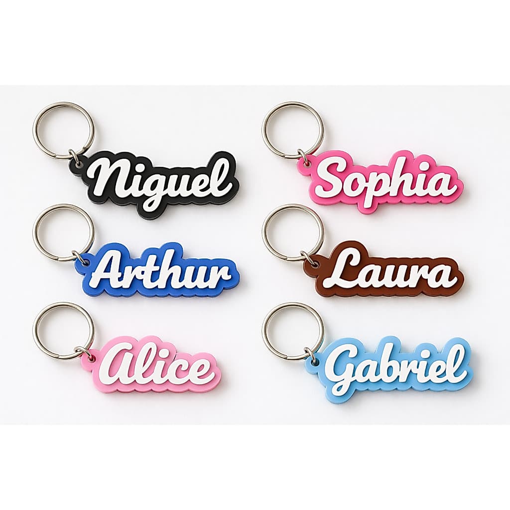 Chaveiro Personalizado com Nome em Alto Relevo – Kit com 3 Unidades – Ideal para Mochila Escolar