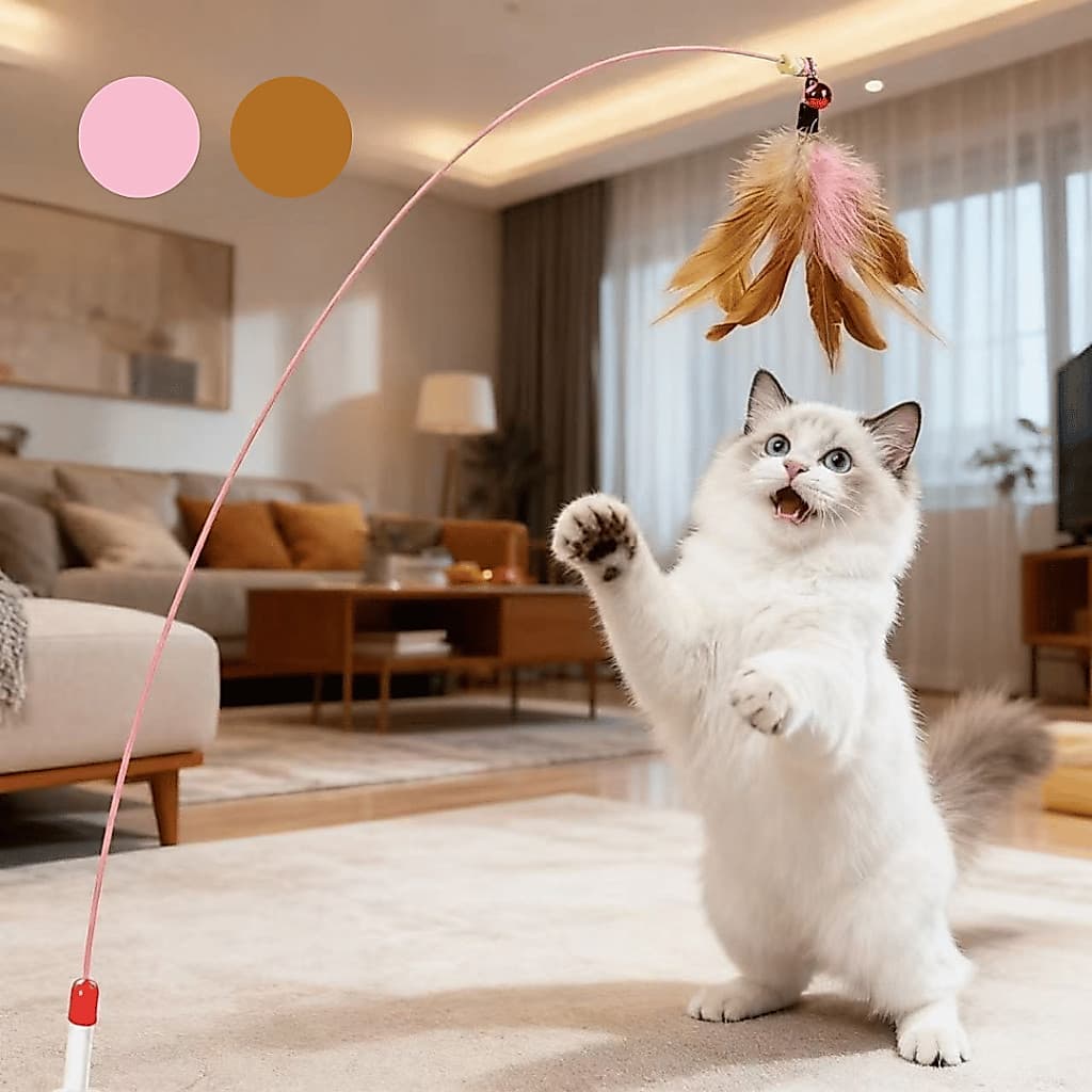 Varinha Brinquedo para Gato Com Peixe Vareta Interativa de Madeira Sisal e Pelúcia com Pena PET-18