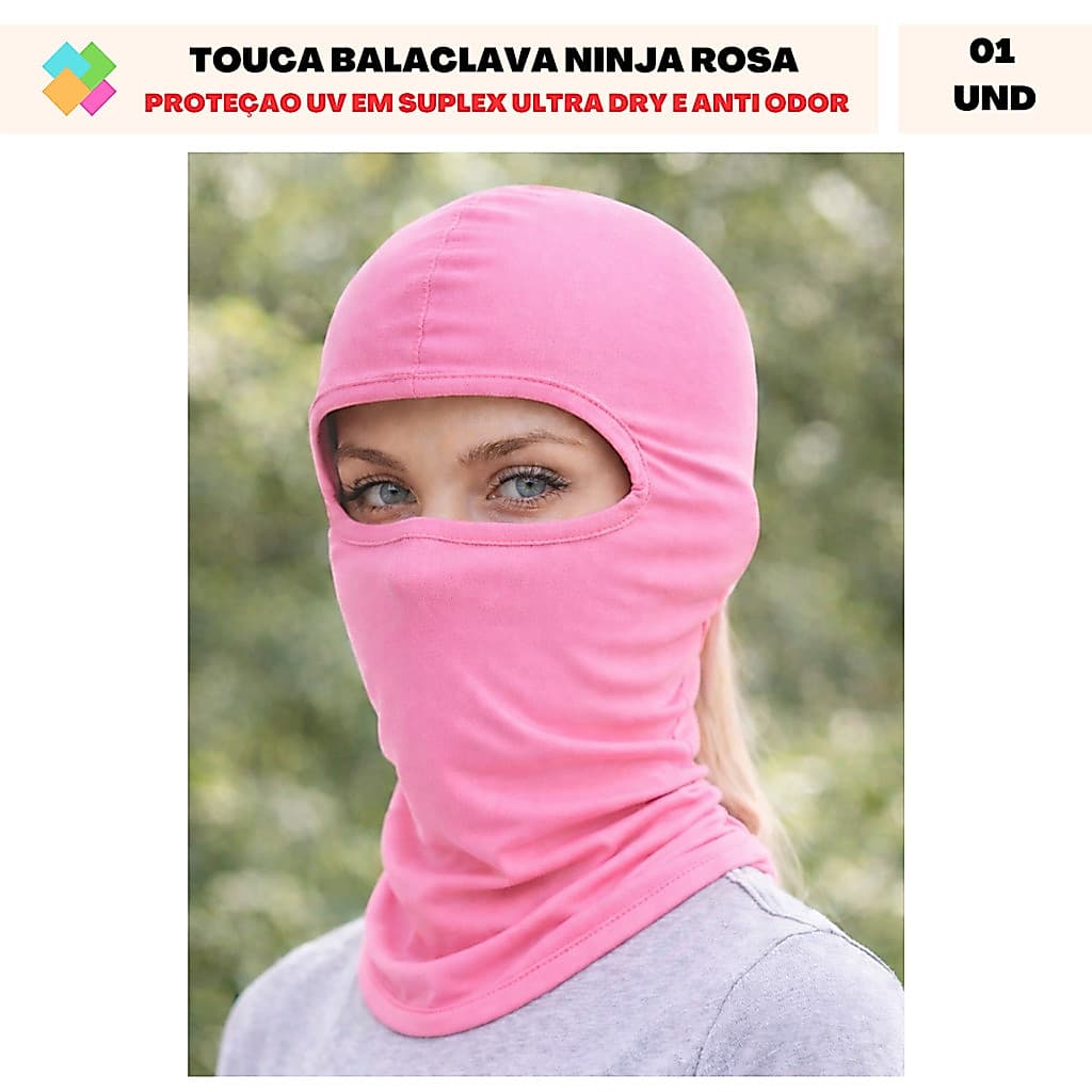 Touca Balaclava Ninja Rosa Proteçao Uv Em Suplex Ultra Dry E Anti Odor