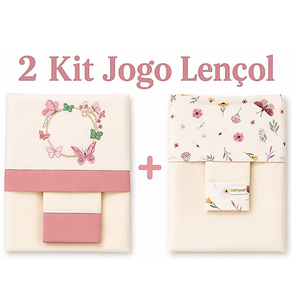 Kit 2 Jogo lençol de berço com elástico americano jogo 3 peças 100% algodão estampado e bordado