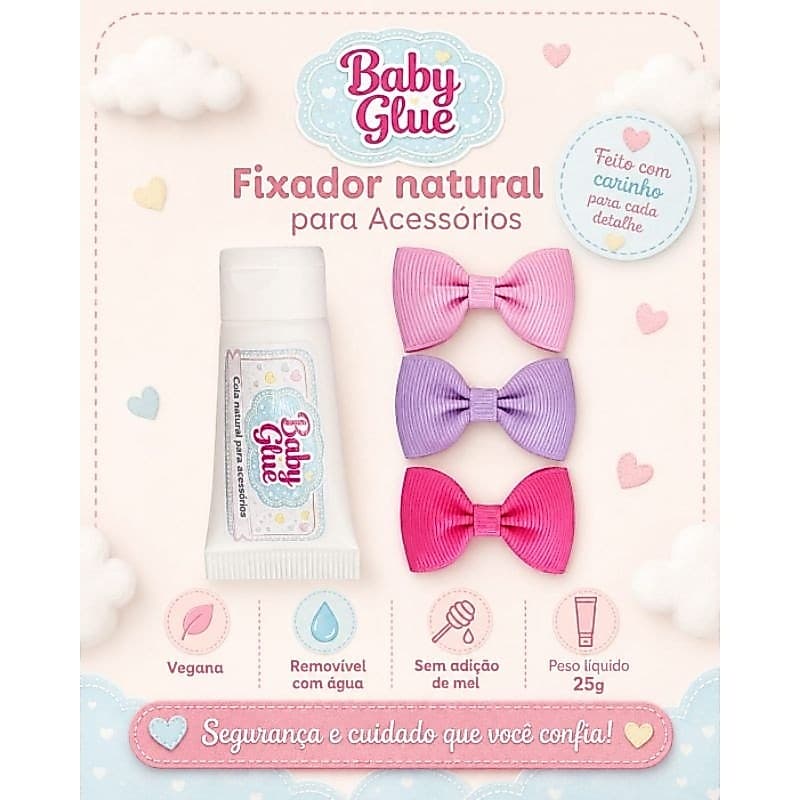 Cola Para Laço De Bebê Baby Glue Fixador Natural Seguro Para Recém Nascidos + 3 LAÇOS