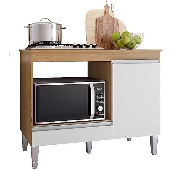 Balcão Carla Amendoa com Branco para Cooktop 4 ou 5 bocas 105 cm