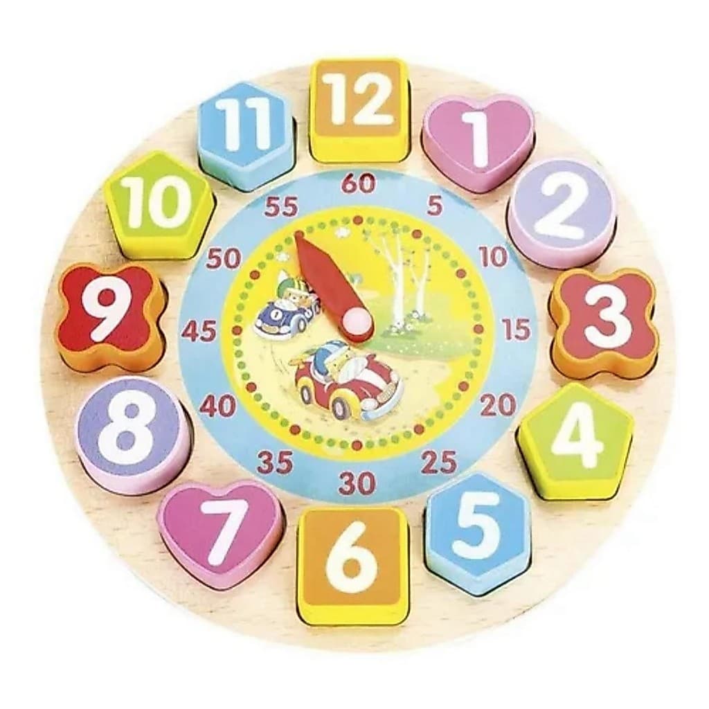 Relogio pedagógico numeros infantil madeira multicor
