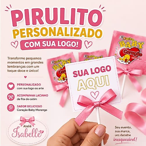 Pirulito Personalizado com Sua Logo + Lacinho de Cetim | Brinde para Clientes e Eventos