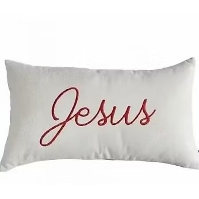 capa de almofada em linho offwhite bordada Jesus