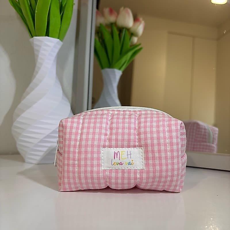 Mini bolsa de higiene pessoal xadrez rosa 10x06x07 FKON 7NBJ