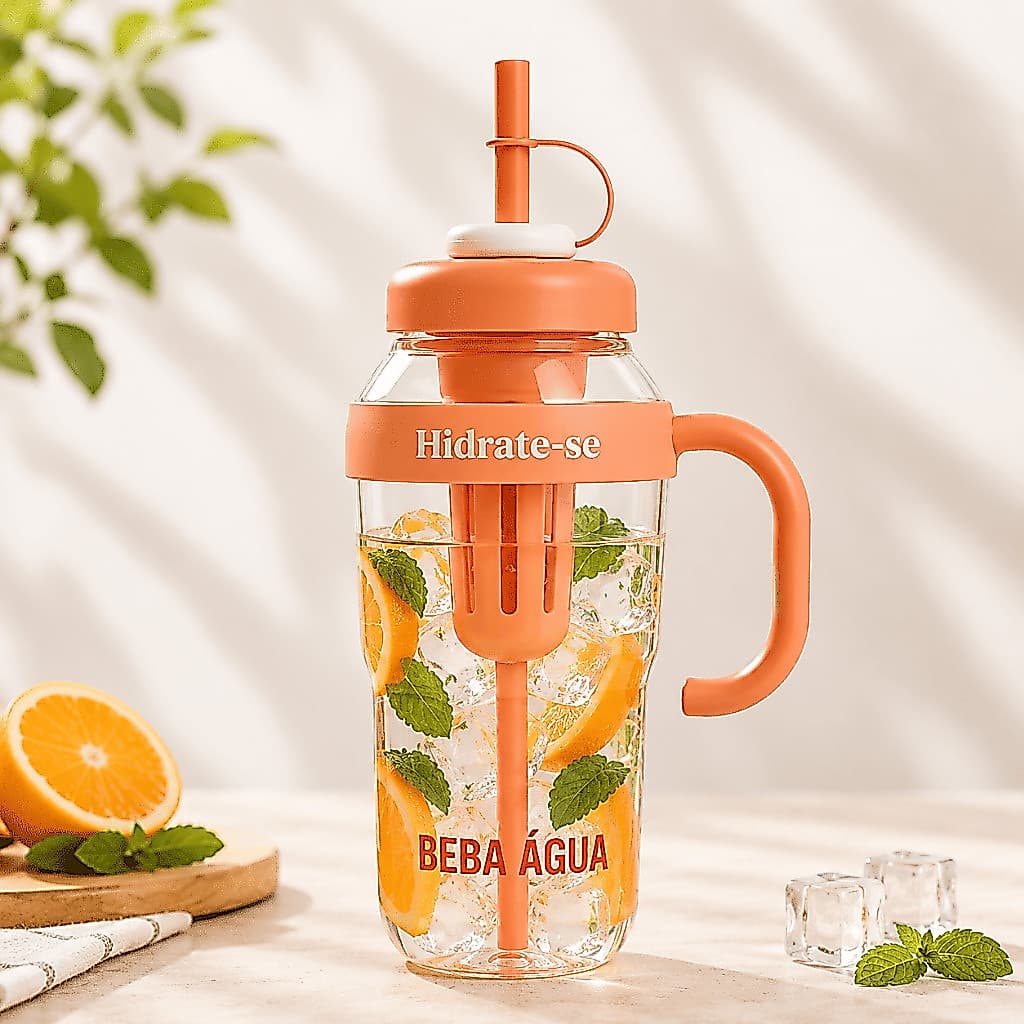 Garrafa Fitness 1300ml Com Canudo Filtro Tampa Squeeze Academia Escola Trabalho BPA Free Anti Vazamento