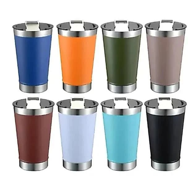 Copo Térmico 473ml com Tampa e Abridor Garrafa Inox Parede Dupla para Cerveja Café Chá Quente e Gelado