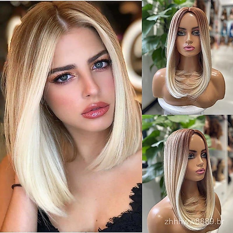 Peruca bob ombre de comprimento médio com mechas, estilo ombre, para mulheres, peruca com mechas, cabelo curto Xuchang.