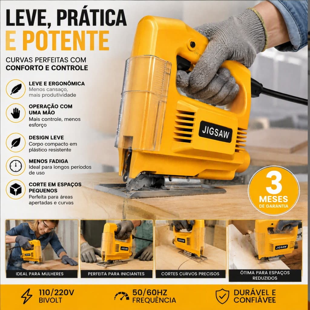 Serra Tico Tico Elétrica 110/220V Bivolt Potente e Leve Corte Curvo em Madeira Ferramenta DIY Profissional