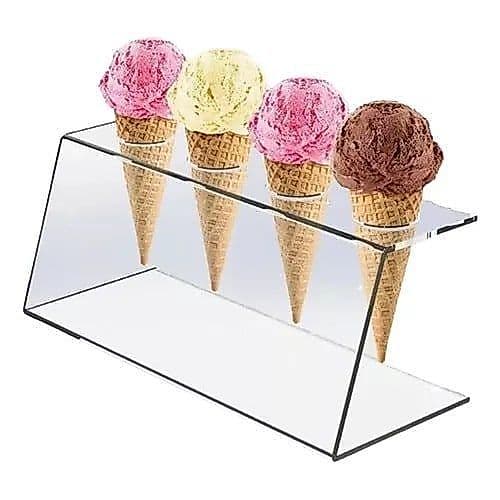 Suporte Expositor Temaki Sorvete Acrílico Cristal 4 Cones Cor Transparente