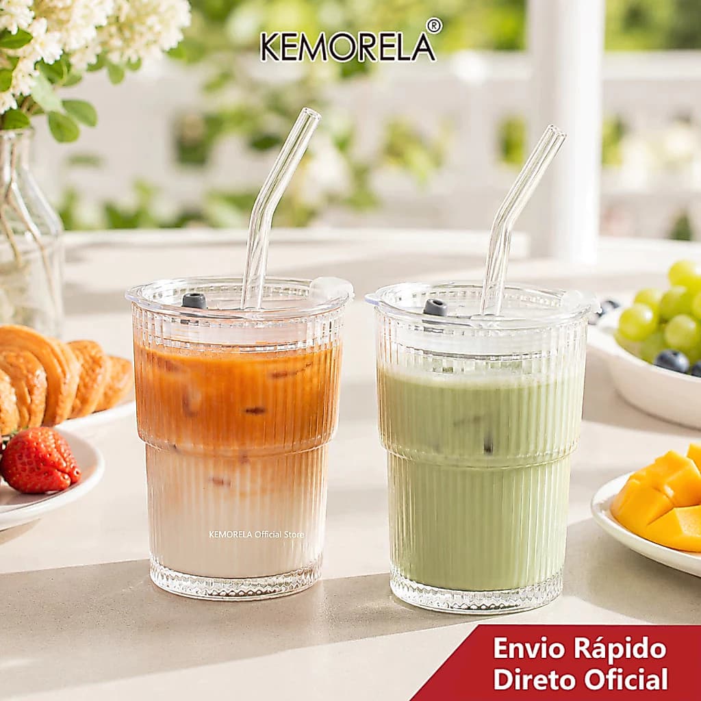 1/2 Unidades , Copo De Vidro De 380 Ml Com Tampa E Canudo-Nervuras Copos De Café Gelado À Prova De Vazamentos On The Go