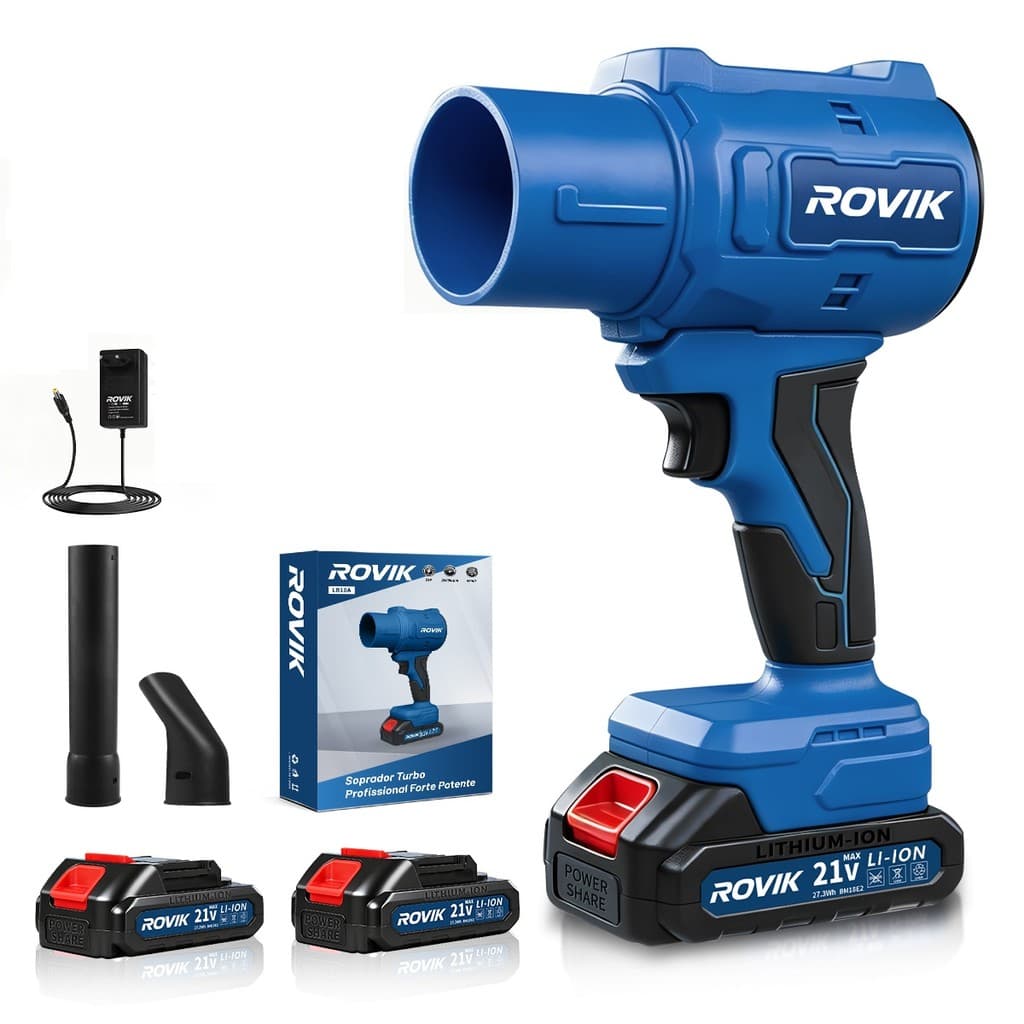 ROVIK Soprador Turbo 21V Íon-Lítio Sem Fio 43m/s Brushless com 2 Baterias