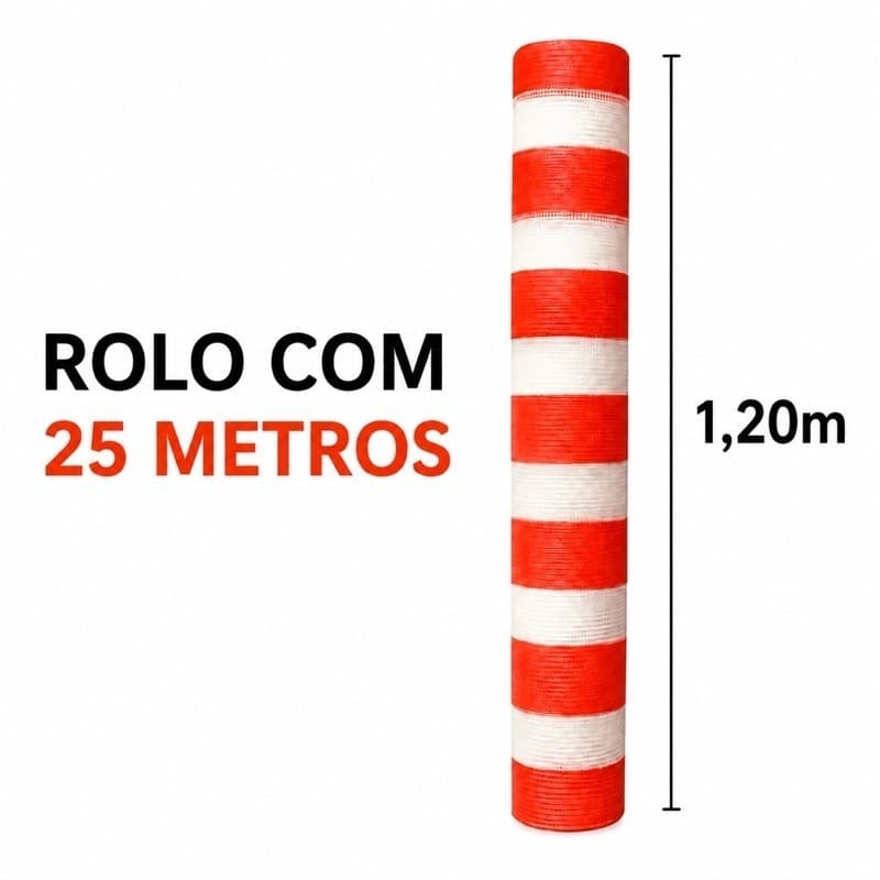 Tela Guarda Corpo Cerquite Laranja Branca 1,20x25M - 25Metros