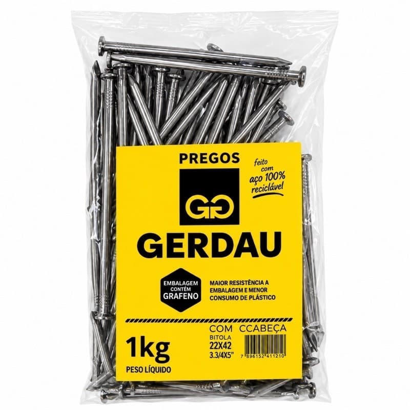 1kg Prego Gerdau 22x42 Com Cabeça Resistente