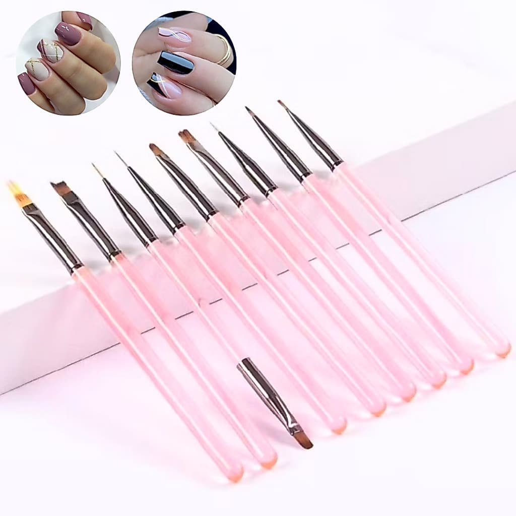 Kit 9 Pincéis Profissional Alongamento Arte de Unhas Gel E Decoração