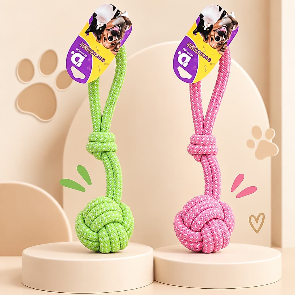 Brinquedo Pet Corda Resistente Interativo Cachorro Mordedores Bola