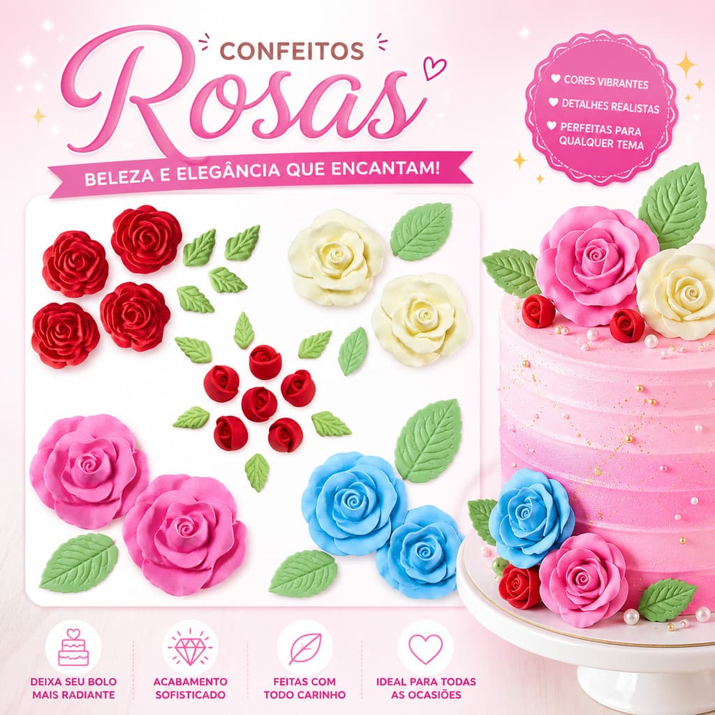 Confeitos de Açúcar Sprinkles Rosas Artesanais 100% Comestíveis - Diversas Opções