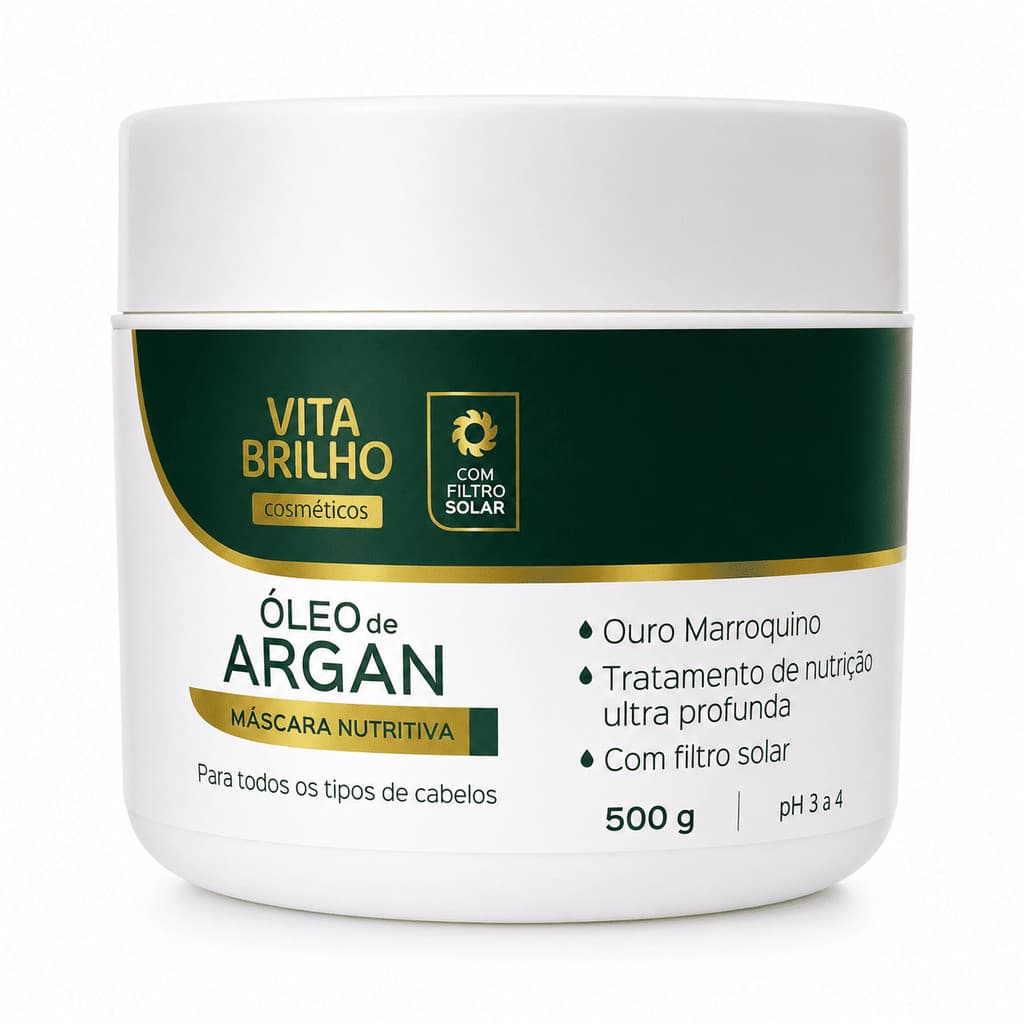 Máscara Nutritiva Óleo de Argan Vita Brilho 500g Hidratação Nutrição Profunda Brilho Anti Frizz