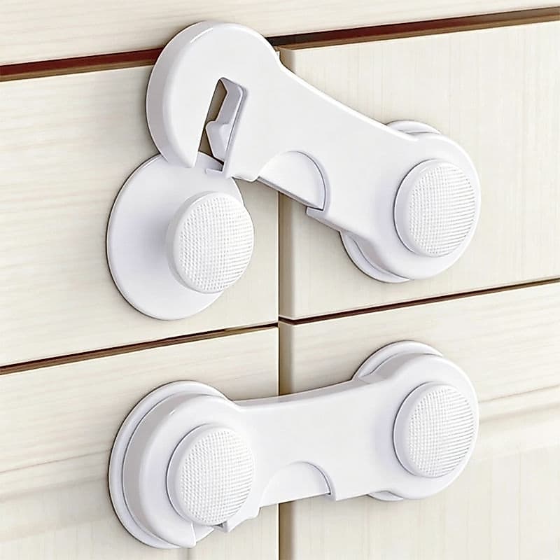 Conjunto de 5 Travas de Segurança para Gavetas/Portas de Armário Branco