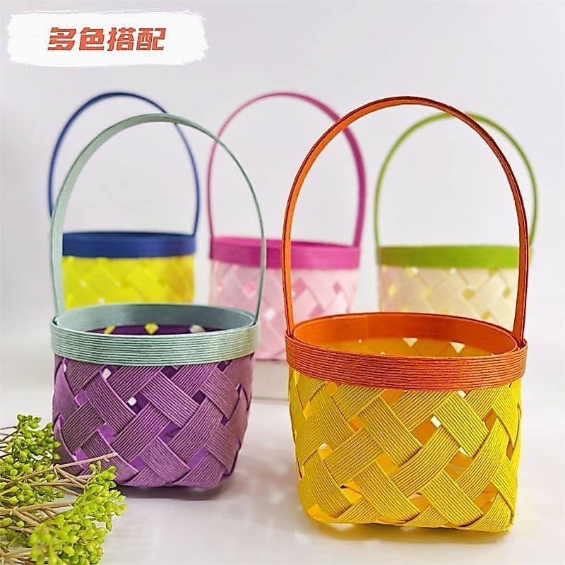 W papel largo Rattan diy tecido à mão colorido pequena cesta Material saco bolsa jardim de infância estudantes do ensino