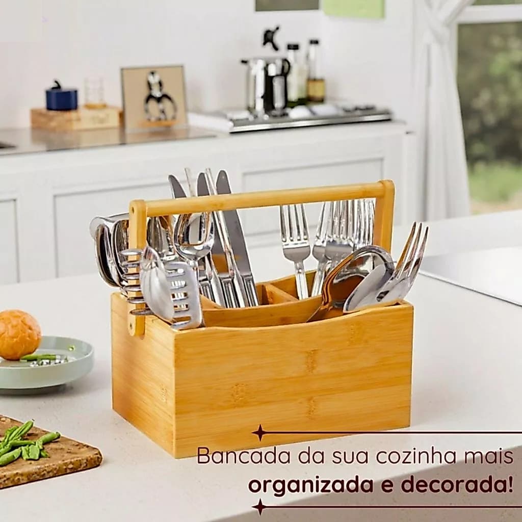 Porta Talheres Organizador Bambu - PORTA ÚTILIDADES