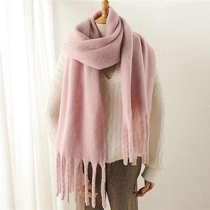 Lenço Sólido Feminino Borla Envoltório Quente Xale Espessamento Moda Lenços Macios Outono Inverno 240cm X 38cm
