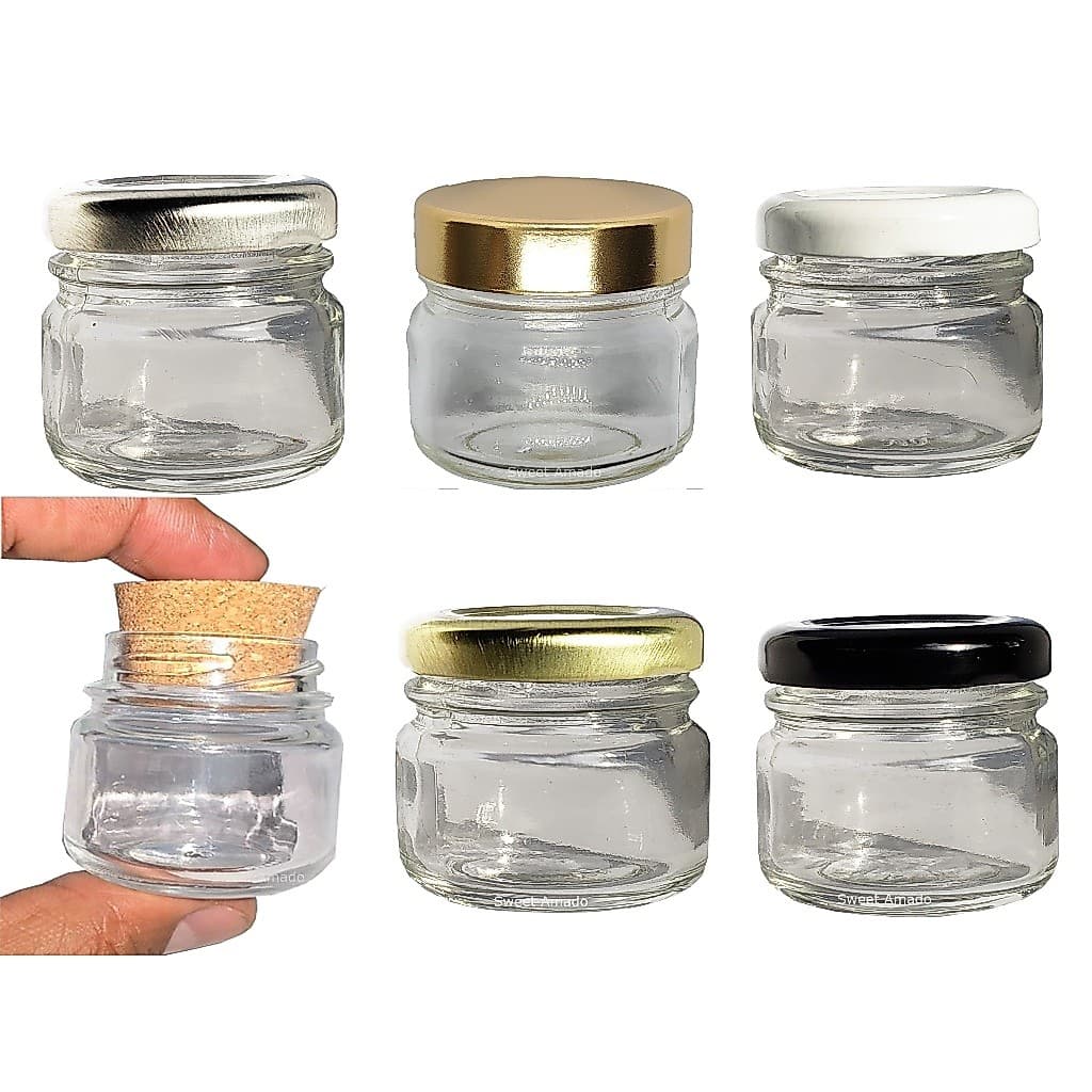 20 Potes De Vidro 40ml com Tampa de Metal ou Rolha Cortiça Brigadeiro Geleia Condimento Sweet Amado
