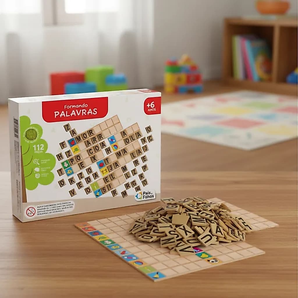 Jogo Formando Palavras MDF Brinquedo Pedagógico Infantil Pais e Filhos 2906