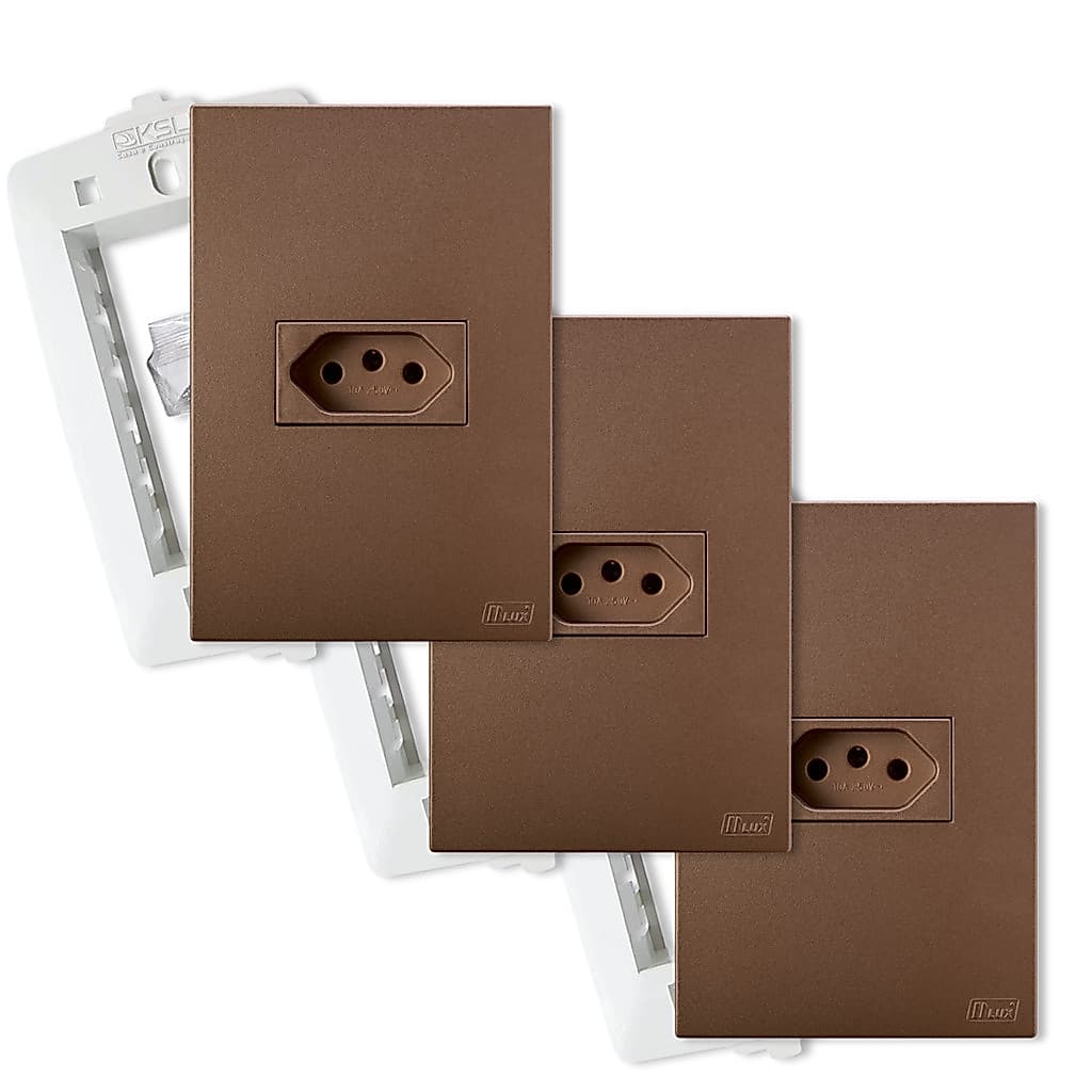 Kit Com 3 Tomadas 10A 4x2 Corten Fosca Blux Recta Satin