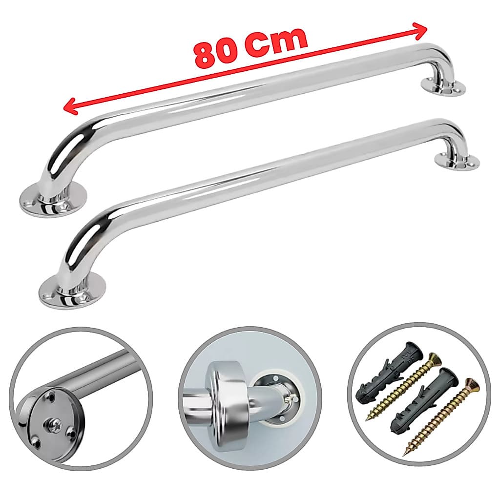 Barra De Apoio Para Banheiro Inox 80 Cm Idosos Acessibilidade Alça Kit 2 / 3 / 1 Unidades