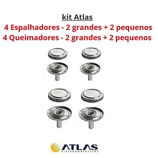 Kit Espalhador + Queimador para Fogão Atlas Mônaco 4 Bocas 2 grandes 2 pequenas