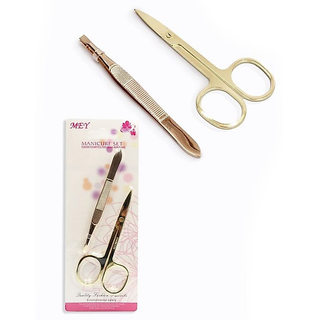 Tesoura de Unhas e Pinça de Sobrancelhas Dourados, Sobrancelhas Perfeitas, Design Preciso